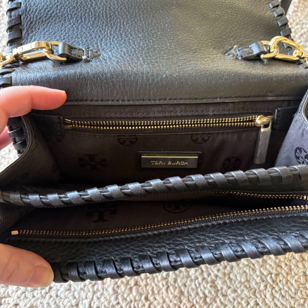 Tory Burch Marion Combo Crossbody Bag Black Leather Whipstitch Classic - Picture 7 of 11